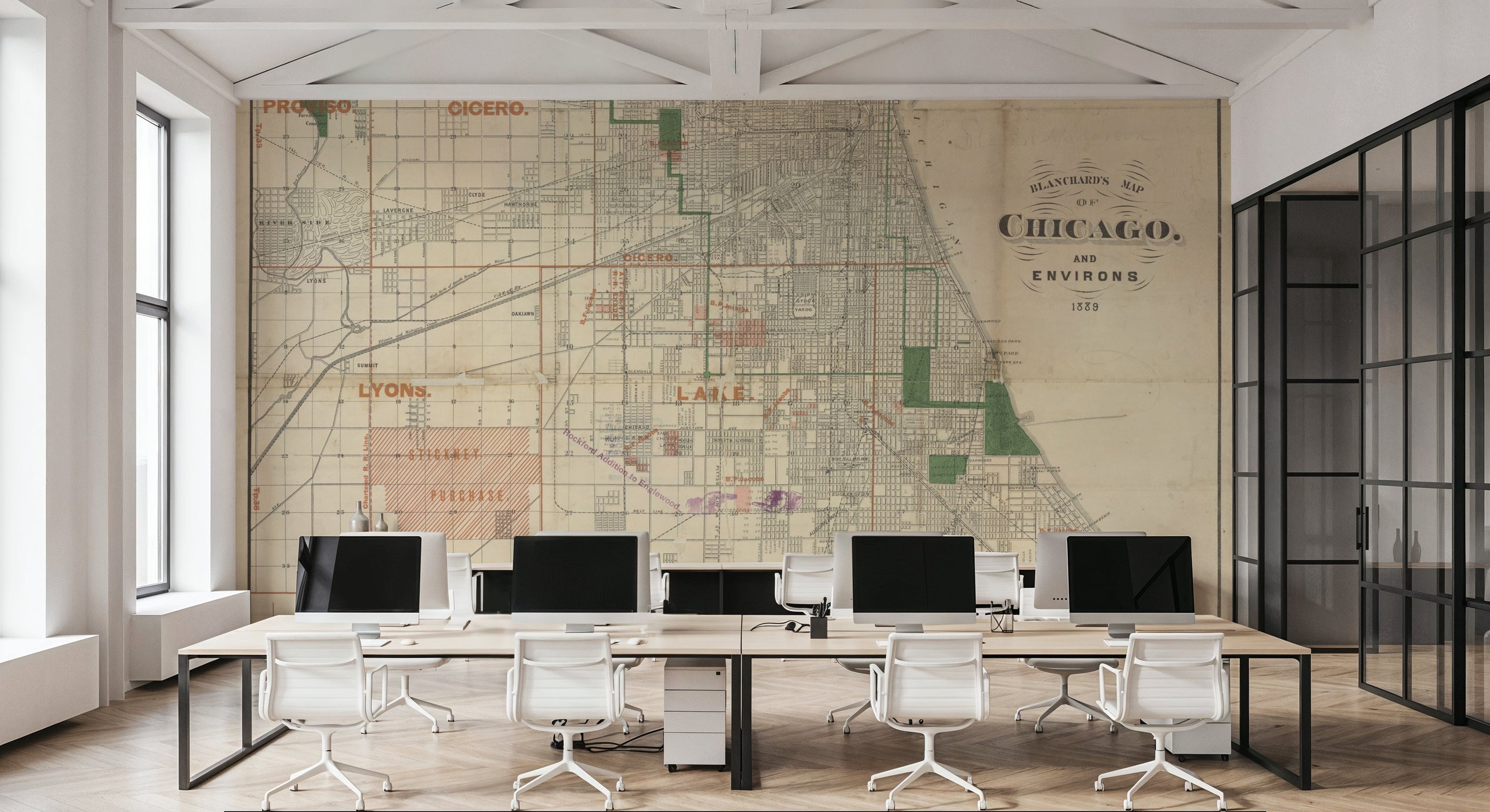 Chicago 1889 Map Mural Wallpaper