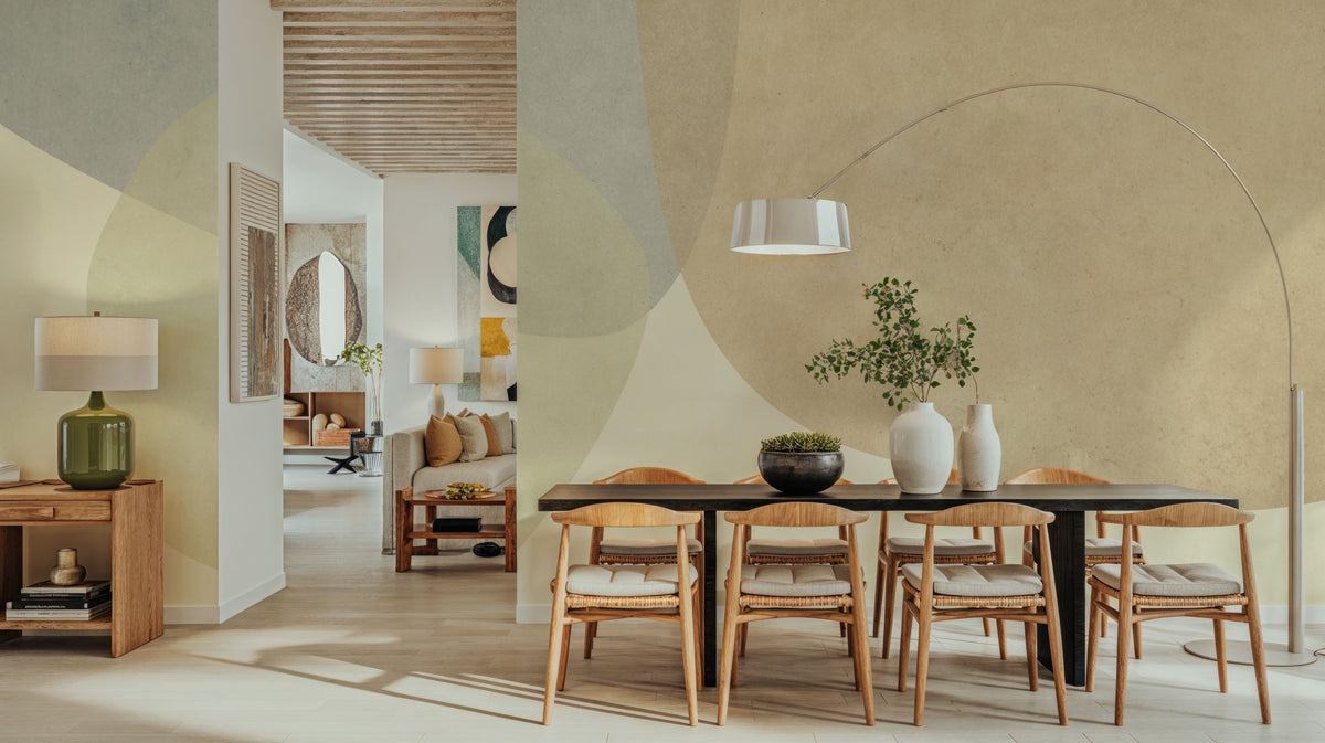 Embracing Shapes, Beige Mural Wallpaper - room preview 06