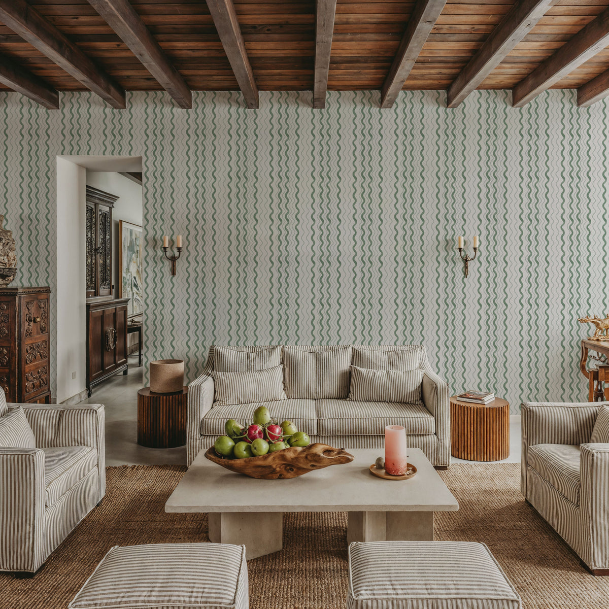 Wavy Stripes, Green Mural Wallpaper - room preview 06