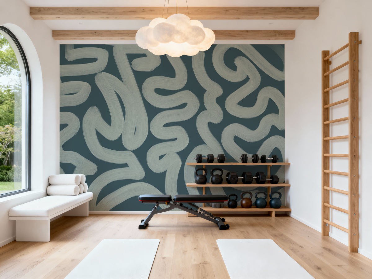 Modern Abstract, Teal Mural Wallpaper - room preview 06