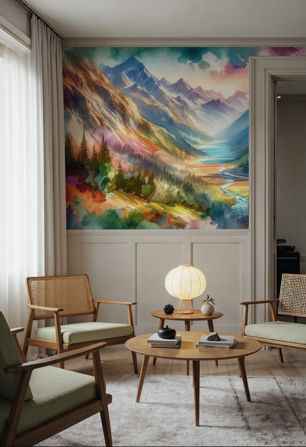 Colorful Mountain Valley Landscape Mural Wallpaper - room preview 06