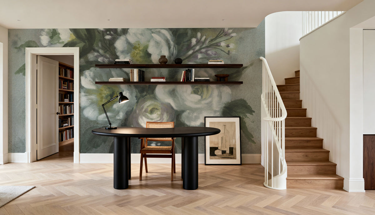 White Floral Vase Mural Wallpaper - room preview 06