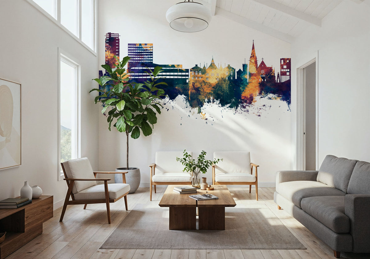 Umeå Skyline Blue & Bronze Mural Wallpaper - room preview 06