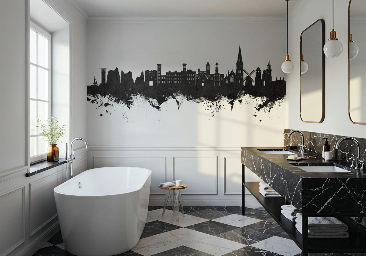 Isle of Wight England Skyline Black & White Mural Wallpaper - room preview 06