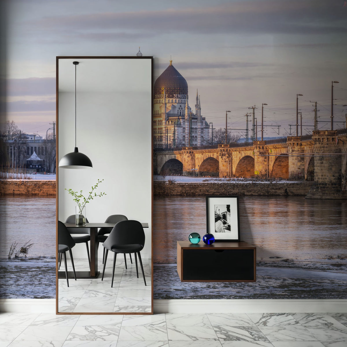 Winter City Bridge Mural Wallpaper - room preview 06