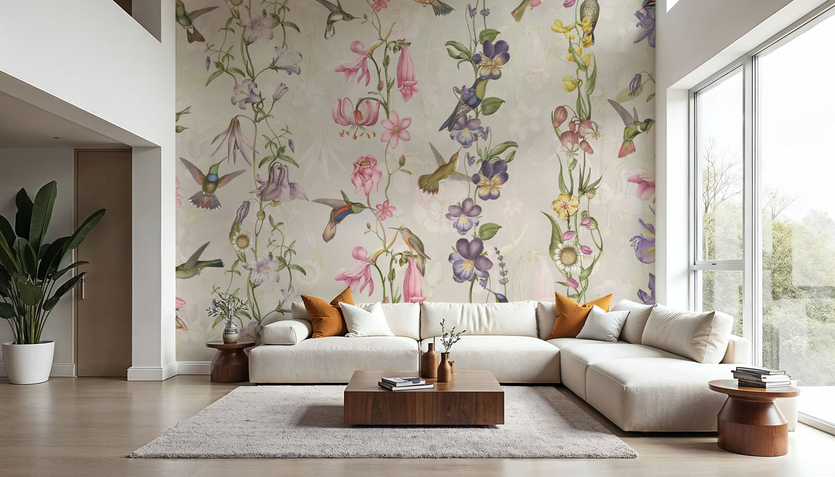 Hummingbirds and Violets Mural Wallpaper - room preview 06