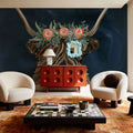 Longhorn with Rose Crown Dark Mural Wallpaper - room preview 06