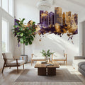 Tacoma Washington Skyline Purple & Gold Mural Wallpaper - room preview 06