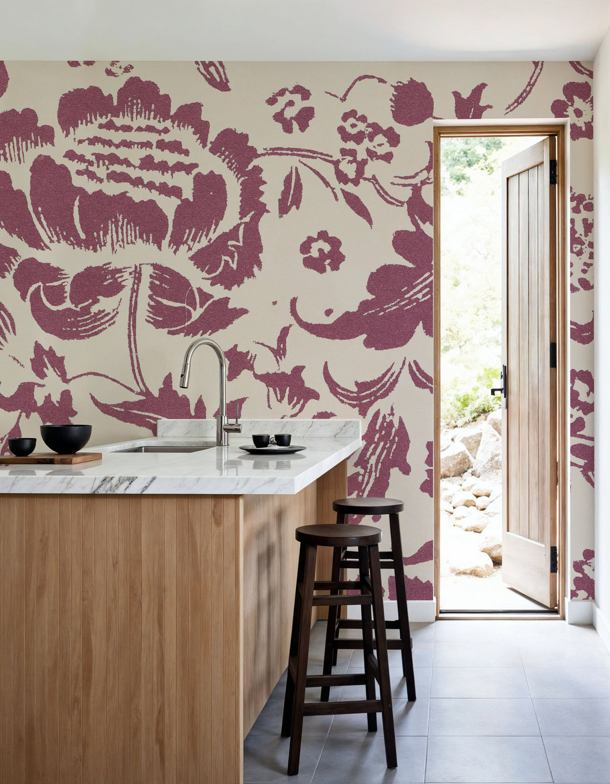 Floral Toile I Berry Mural Wallpaper - room preview 06