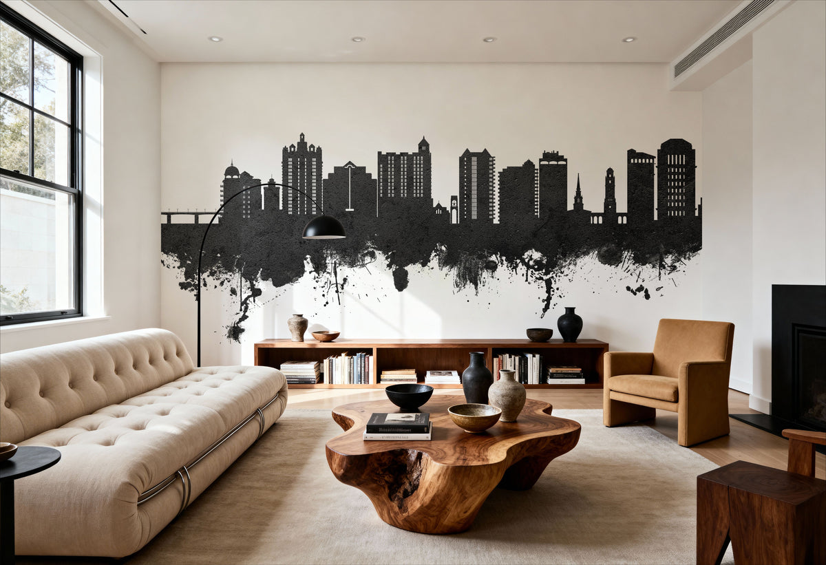 Sarasota Florida Skyline Black & White Mural Wallpaper - room preview 06