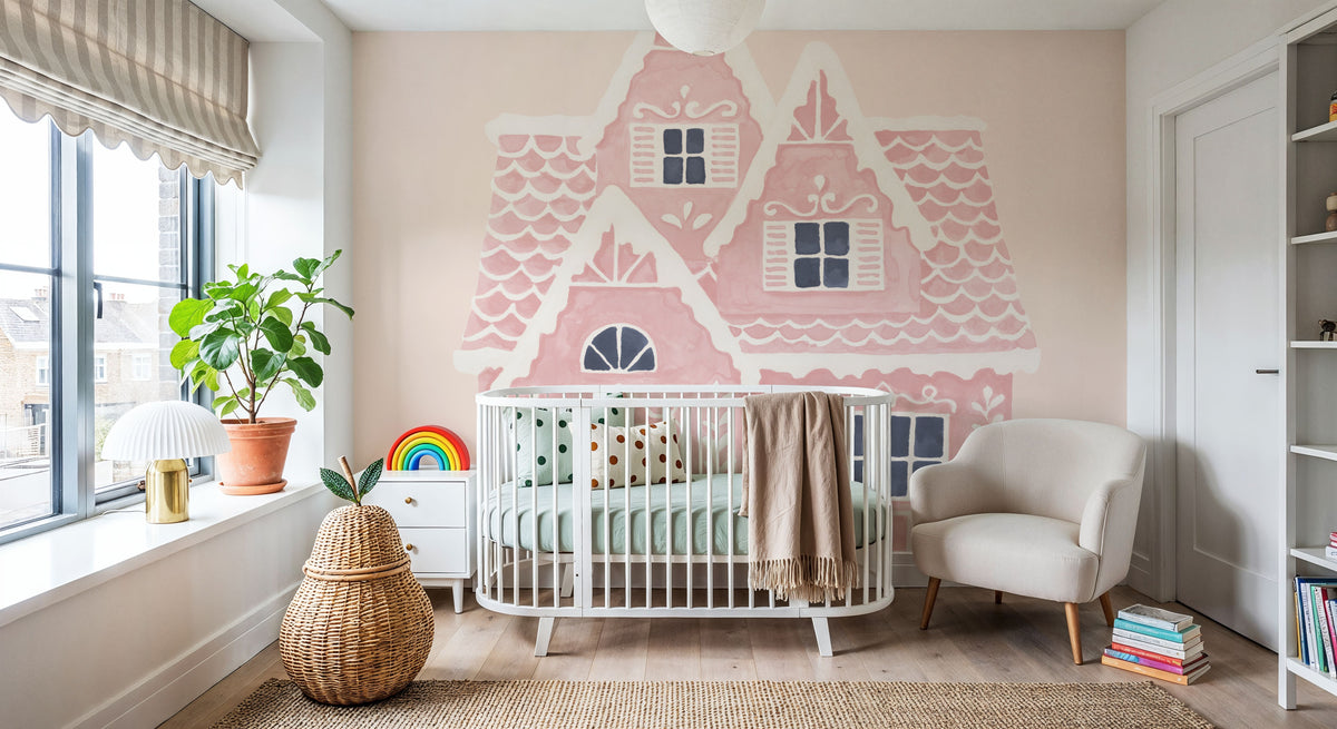 Gingerbread Dream House II Pink Mural Wallpaper - room preview 06