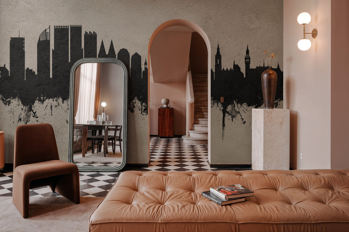 The Hauge Netherlands Skyline Concrete Mural Wallpaper - room preview 06