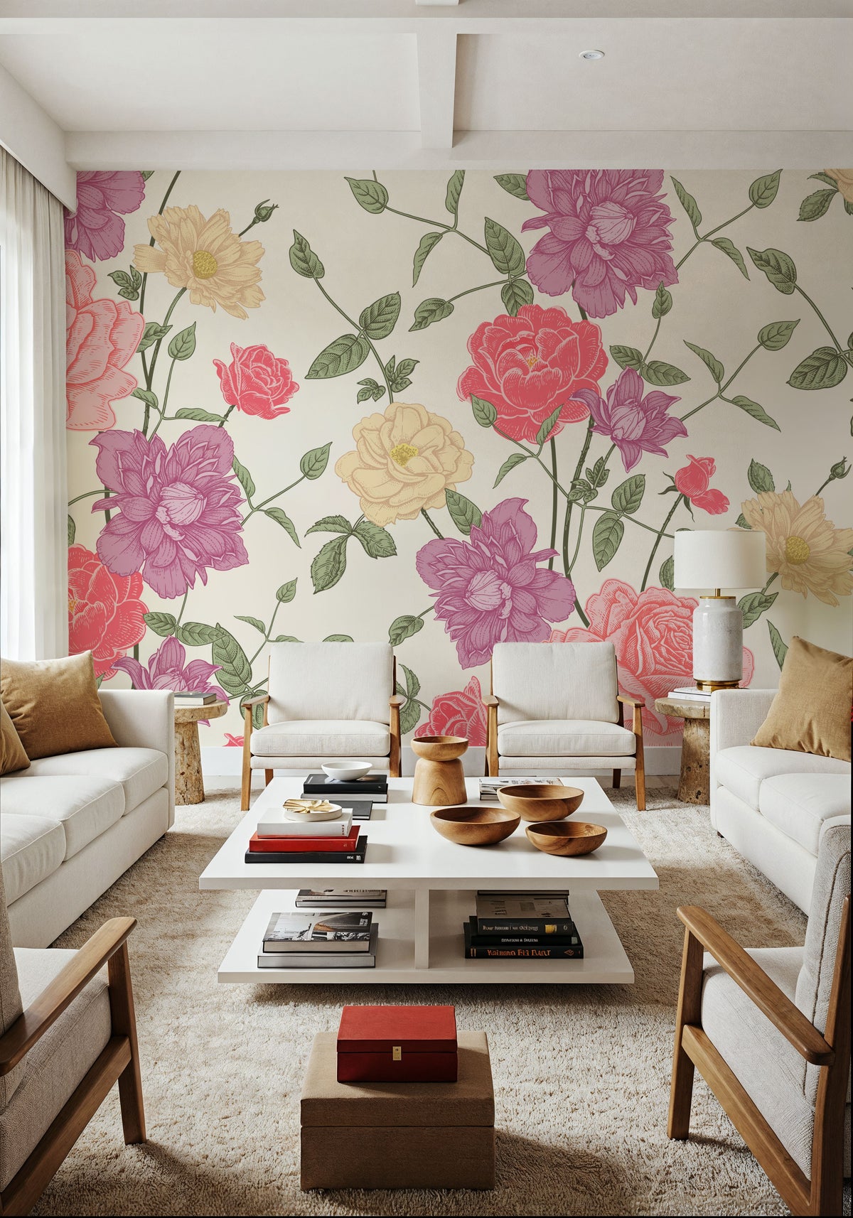 Retro Clematis Mural Wallpaper - room preview 06