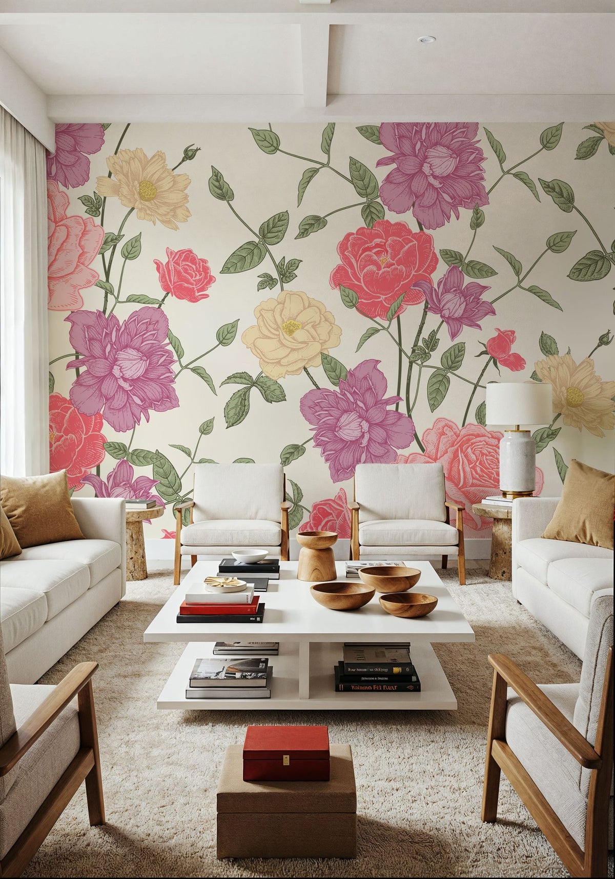 Retro Clematis Mural Wallpaper - room preview 06