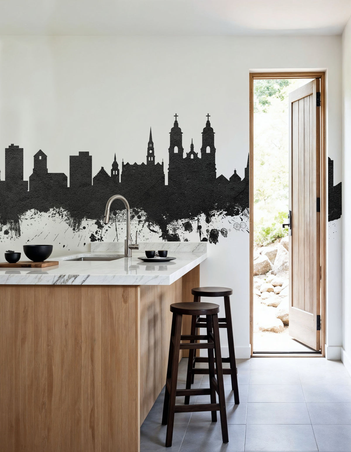 St Gallen Switzerland Skyline Black & White Mural Wallpaper - room preview 06