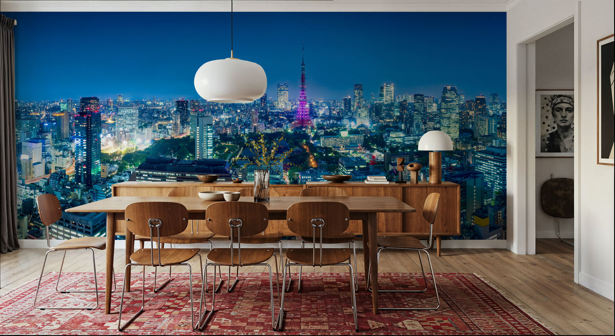 Tokyo Skyline Night Mural Wallpaper - room preview 06