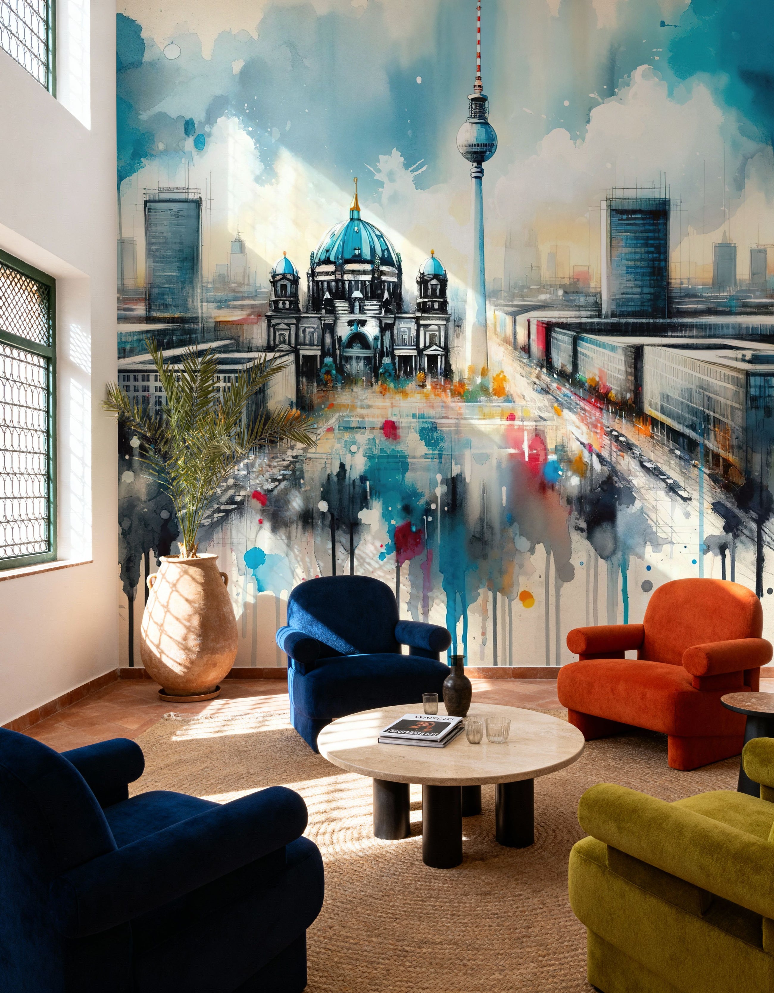 Watercolor Modern Architecture in Berlin Mural Wallpaper