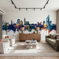 Montevideo Uruguay Skyline Blue & Bronze Mural Wallpaper - room preview 06