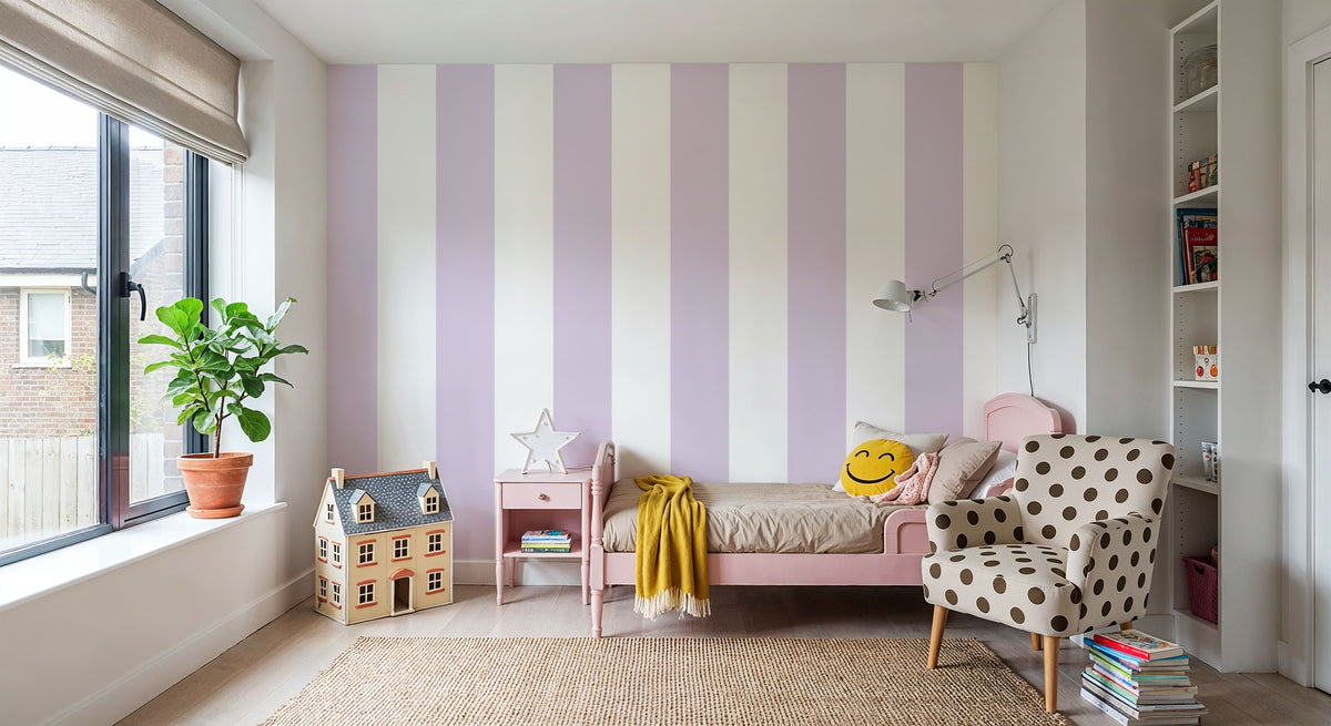 Circus Stripes, Lavender Mural Wallpaper - room preview 06