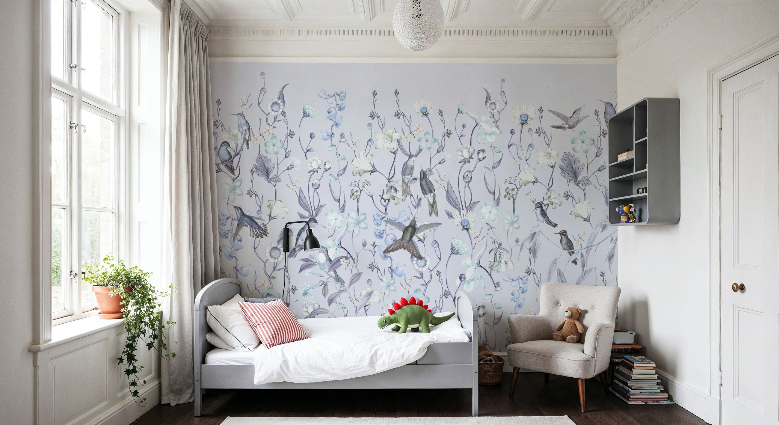 Bird Garden Blue Mural Wallpaper