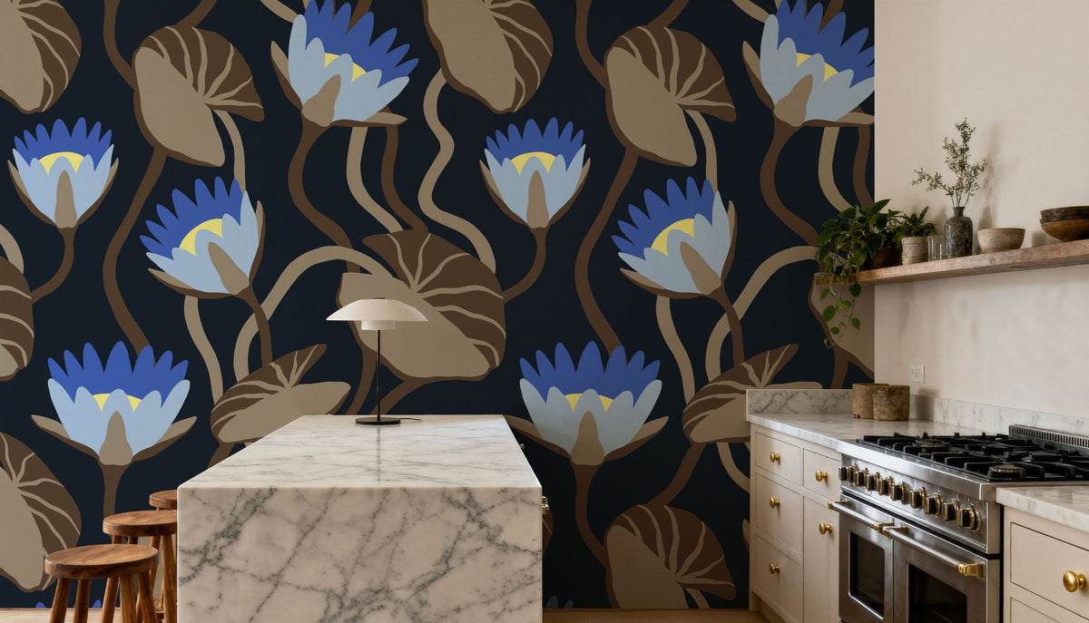 Midnight Botanical Mural Wallpaper - room preview 06