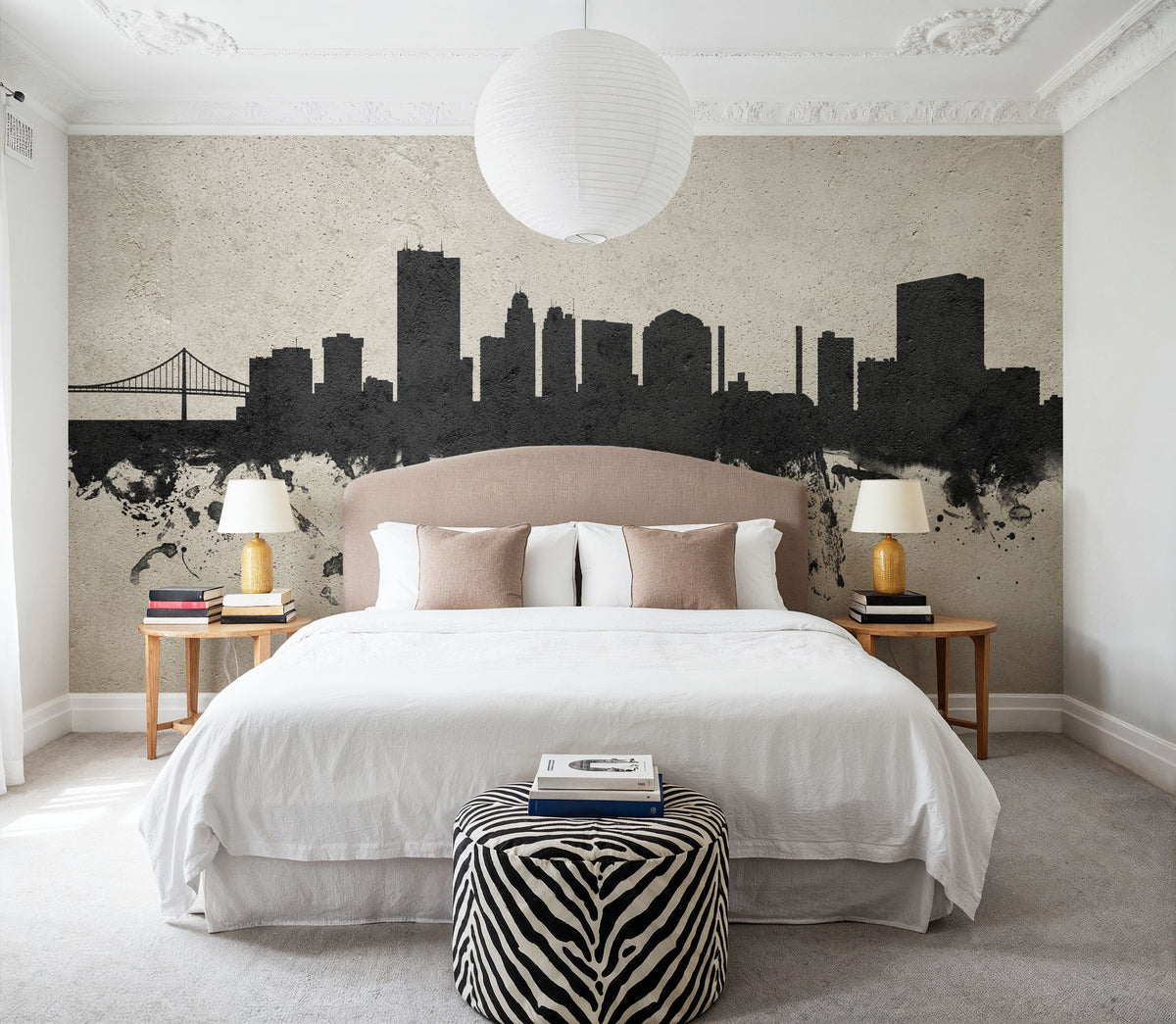 Toledo Ohio Skyline Concrete Mural Wallpaper - room preview 06