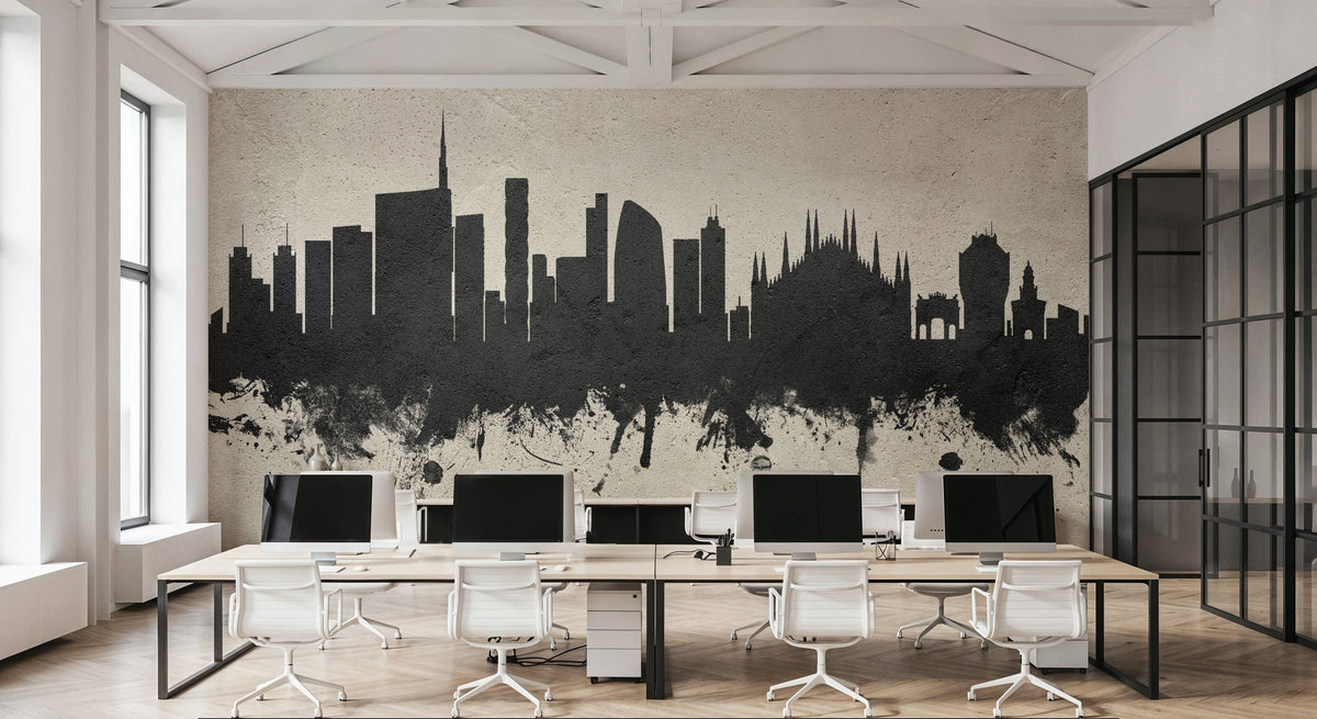 Milan Italy Skyline Concrete Mural Wallpaper - room preview 06