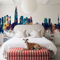 Seoul Skyline Blue & Bronze Mural Wallpaper - room preview 06