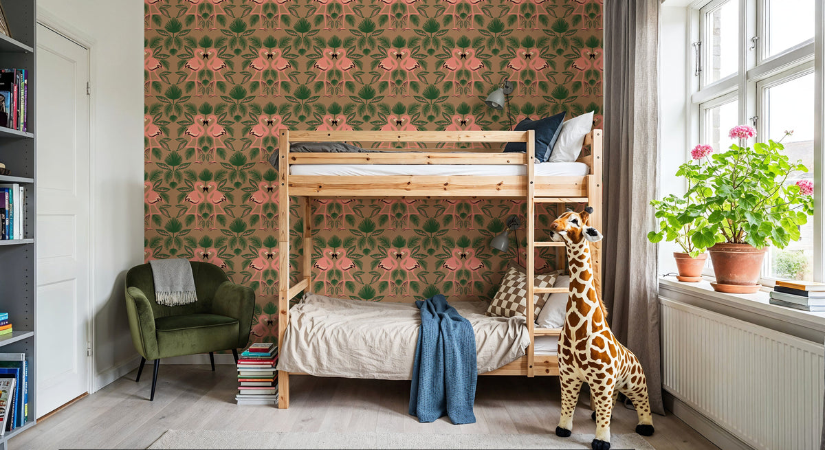 Flamingo Friends Mural Wallpaper - Red Tone - room preview 06