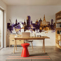 Rostock Germnay Skyline Purple & Gold Mural Wallpaper - room preview 06
