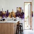 Stockport England Skyline Purple & Gold Mural Wallpaper - room preview 06