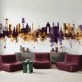 Lisbon Portugal Skyline Purple & Gold Mural Wallpaper - room preview 06