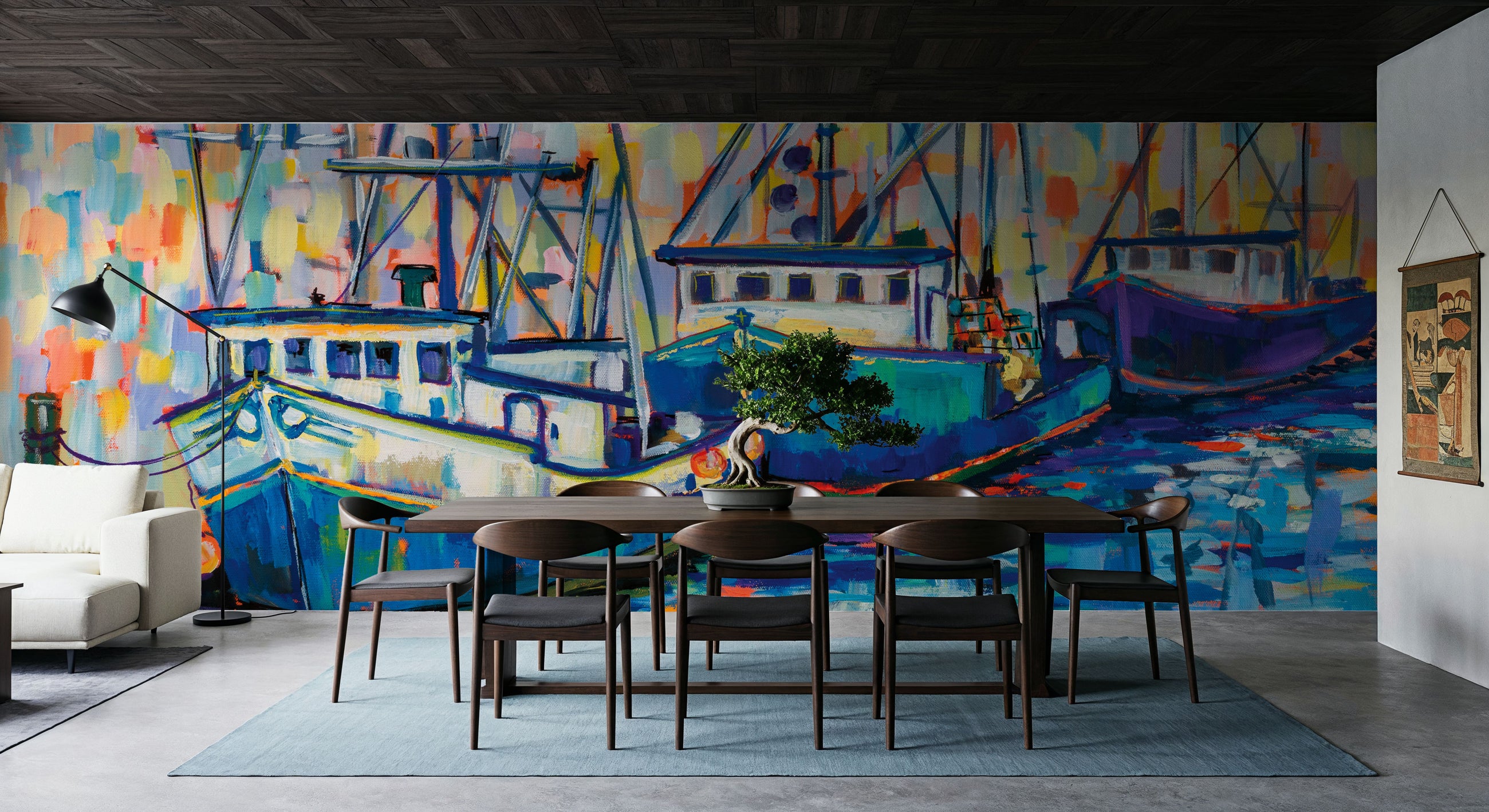 Boats in Harbor Mural Wallpaper