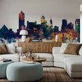 Memphis Tennessee Skyline Blue & Bronze Mural Wallpaper - room preview 06