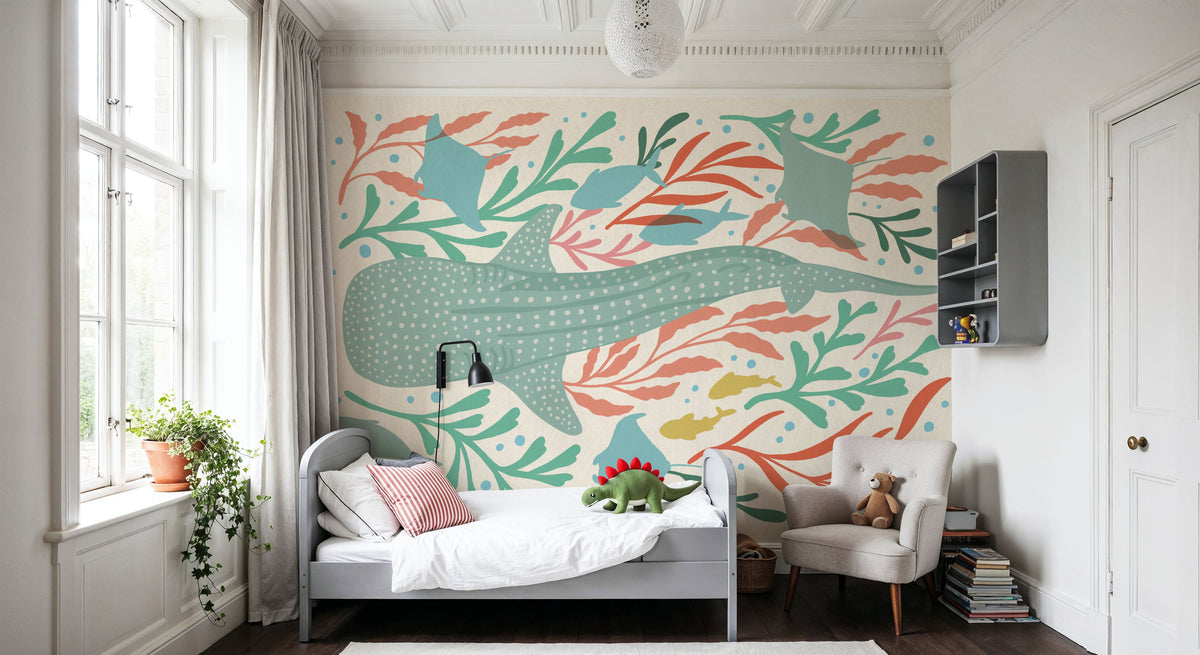 Whale Shark Alert Mural Wallpaper - room preview 06