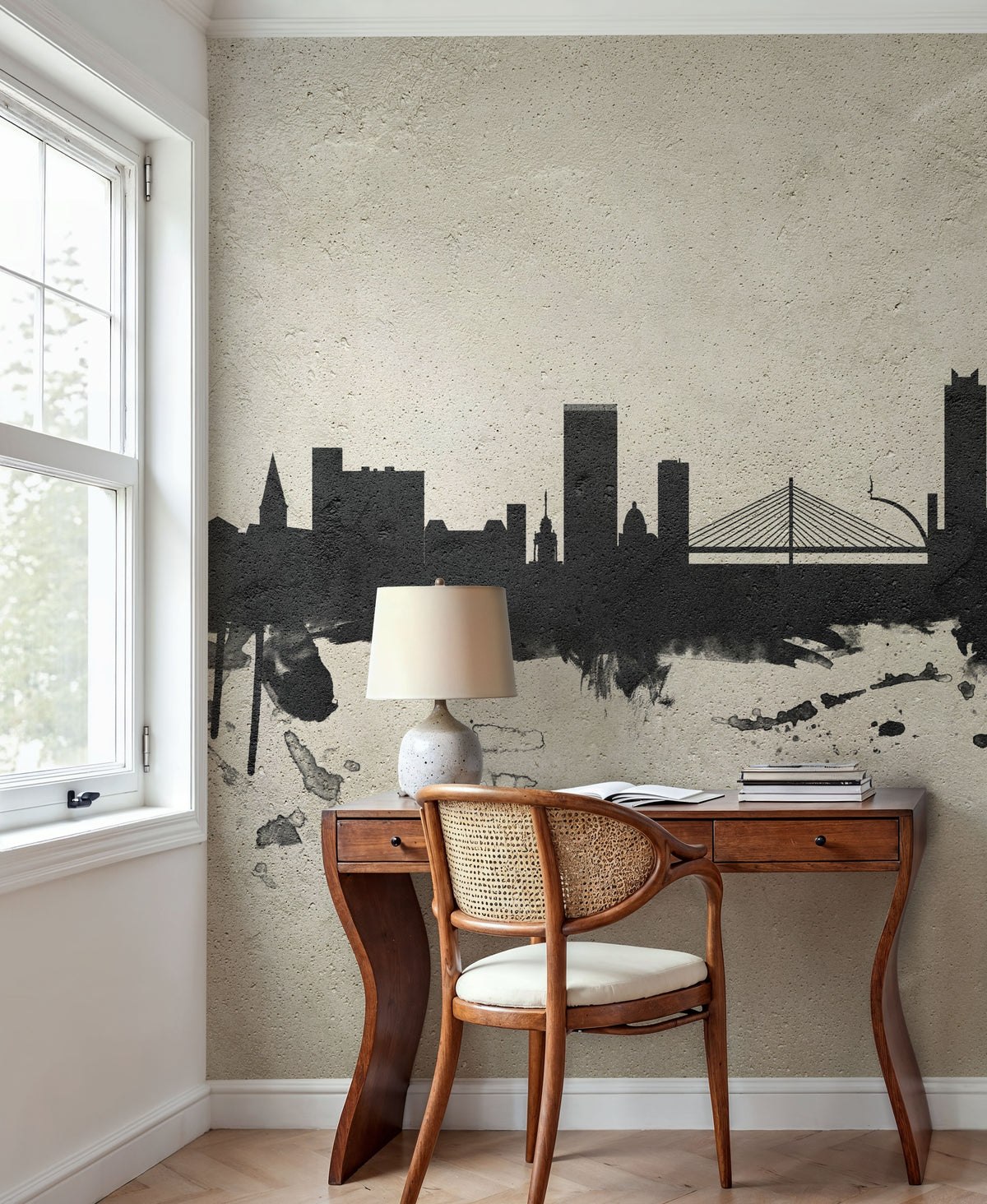 Liege Belgium Skyline Concrete Mural Wallpaper - room preview 06