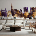 Felixstowe England Skyline Purple & Gold Mural Wallpaper - room preview 06