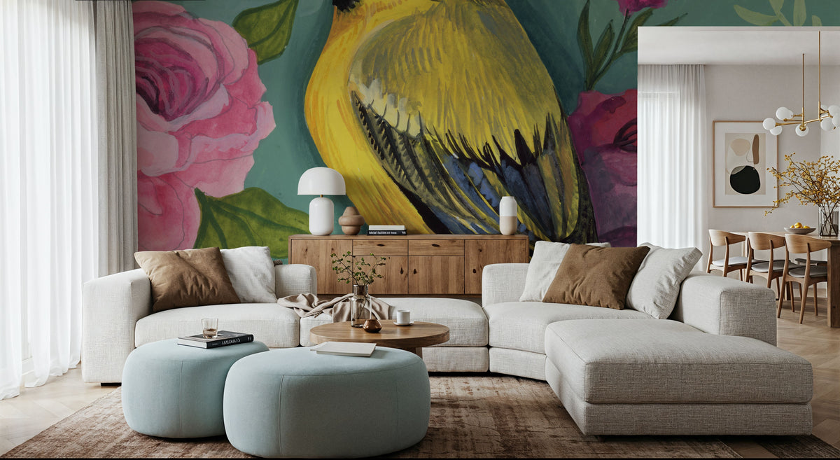 Bird with Roses Mural Wallpaper - room preview 06