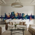 Portland Maine Skyline Blue & Bronze Mural Wallpaper - room preview 06