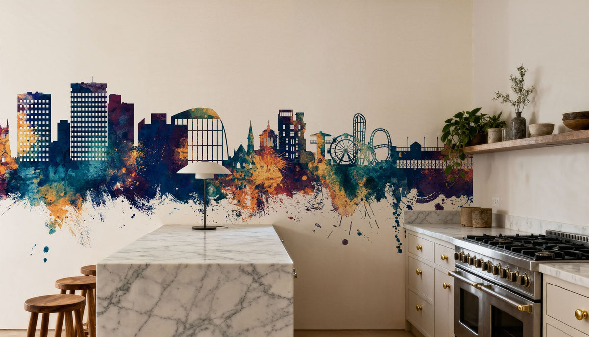 Southend-on-Sea England Skyline Blue & Bronze Mural Wallpaper - room preview 06