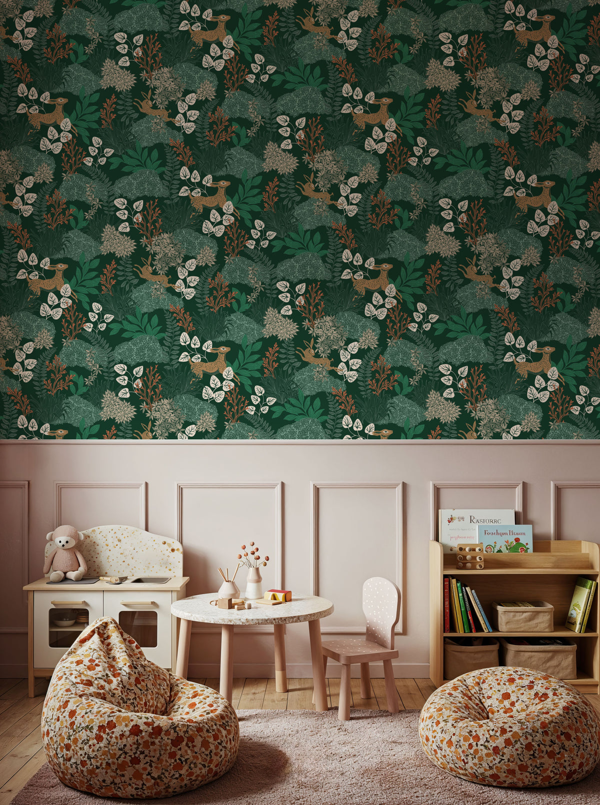 Wild and Free Pattern, Green Mural Wallpaper - room preview 06