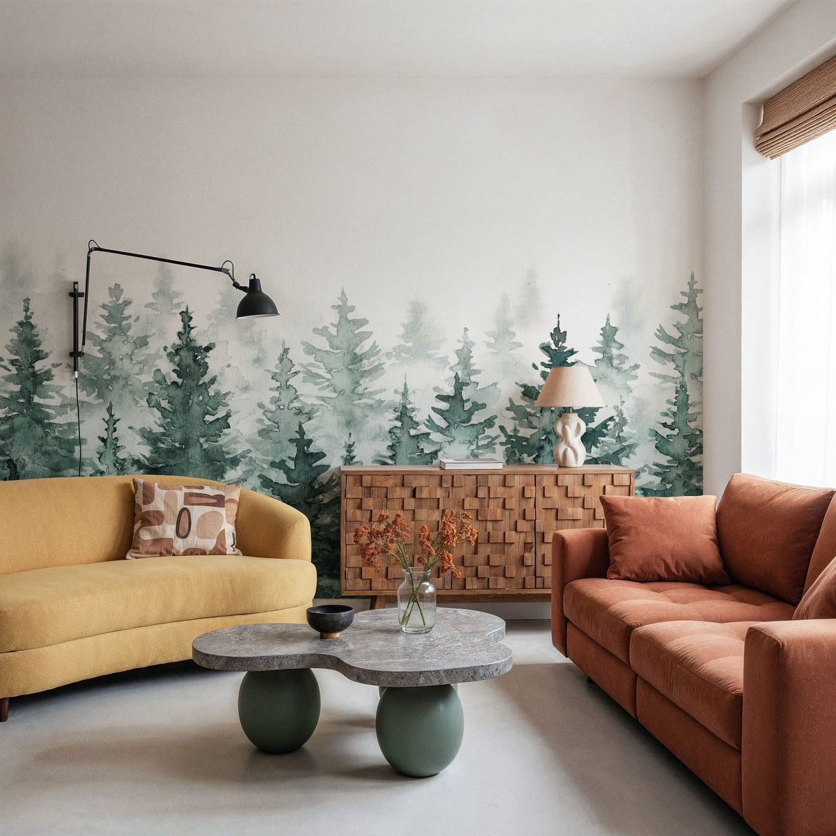 Juniper Treetops, Watercolor Mural Wallpaper - room preview 06