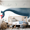 Ocean Life Whale on White Mural Wallpaper - room preview 06
