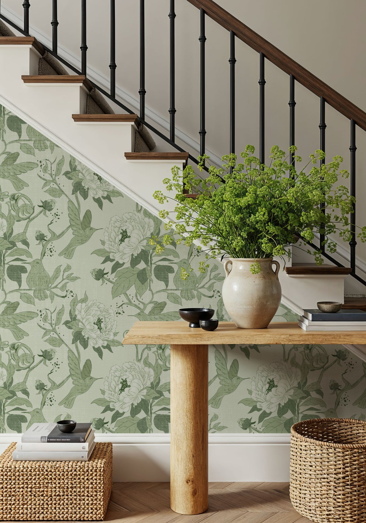 Peony Toile, Fresh Green Mural Wallpaper - room preview 06