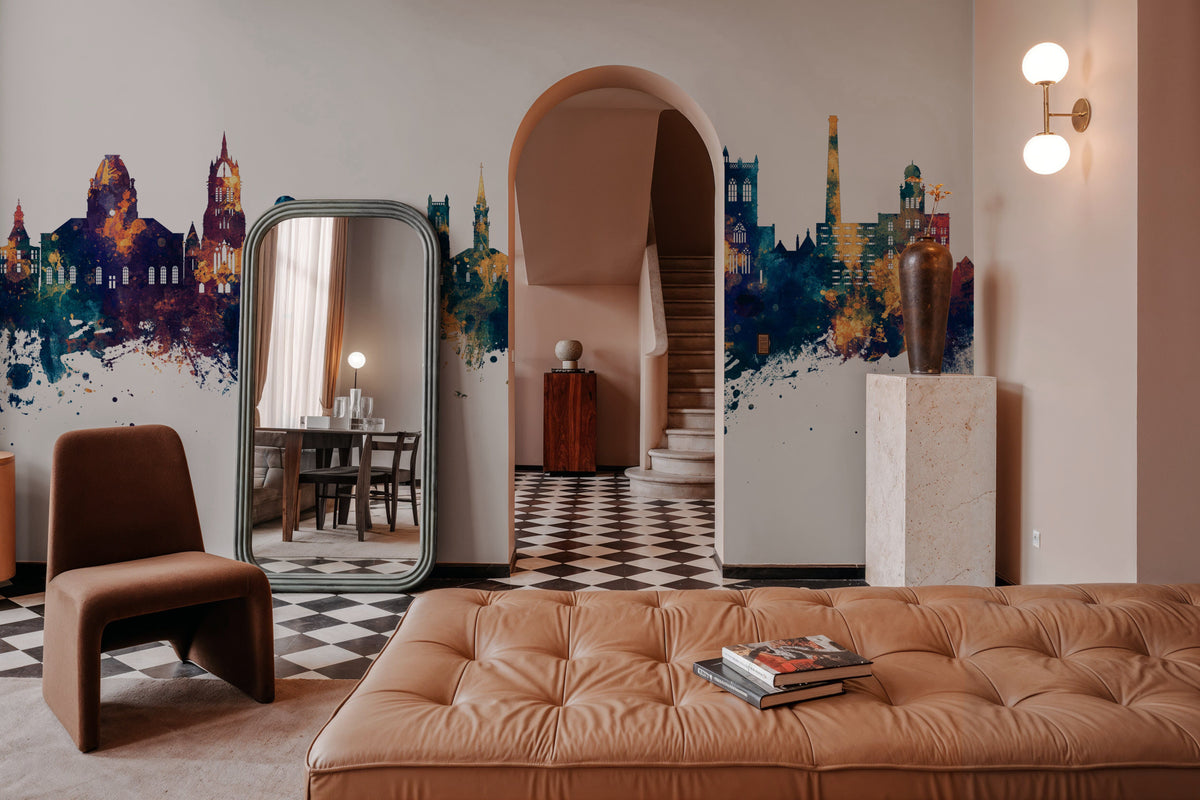 Paisley Skyline Blue & Bronze Mural Wallpaper - room preview 06