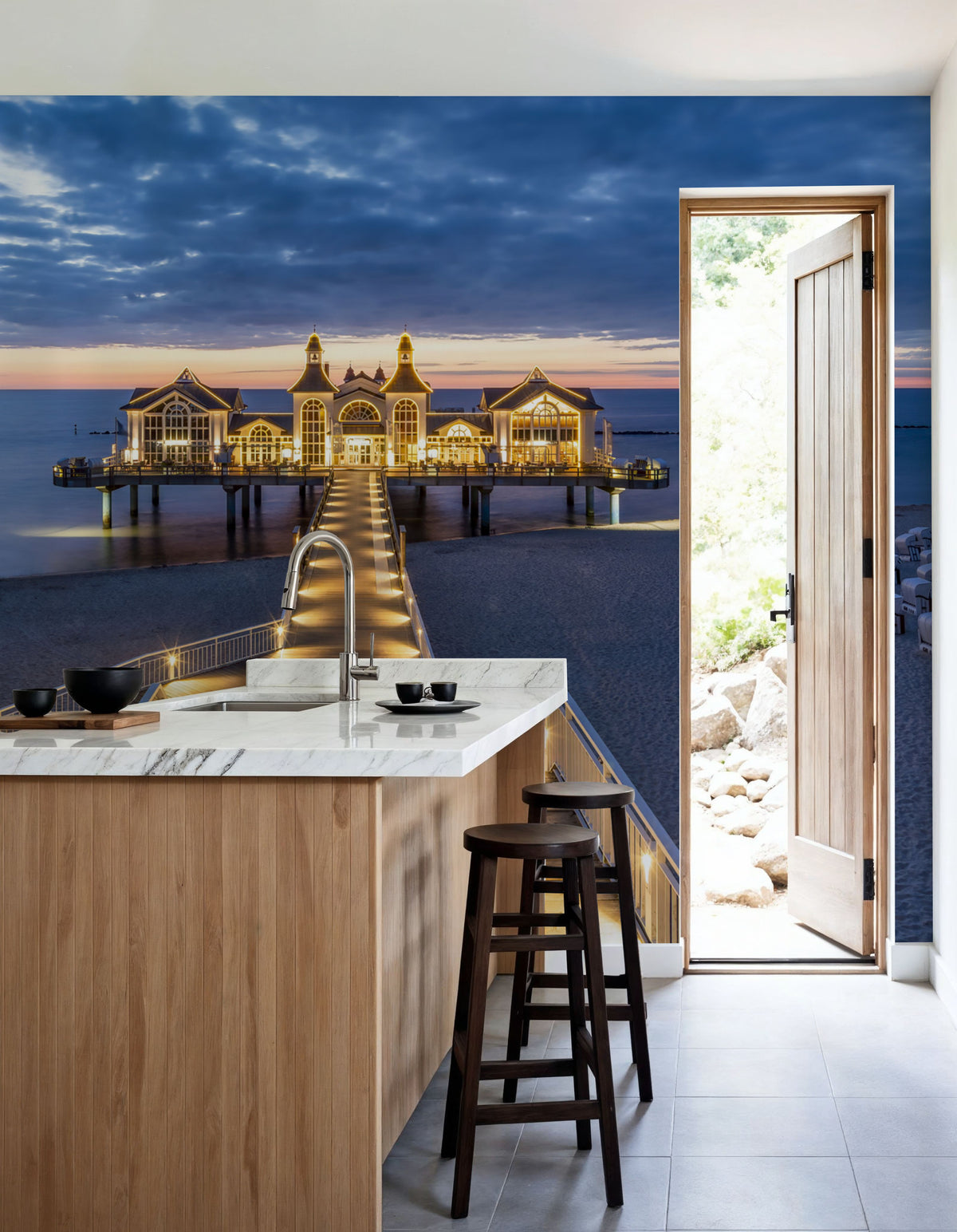 Sellin Pier At Night Panorama Mural Wallpaper - room preview 06