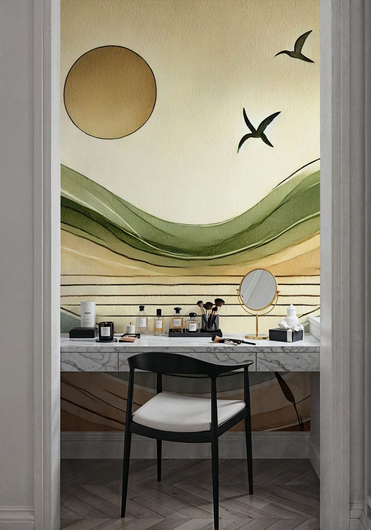 Serenity Sunset View in Art Deco Mural Wallpaper - room preview 06