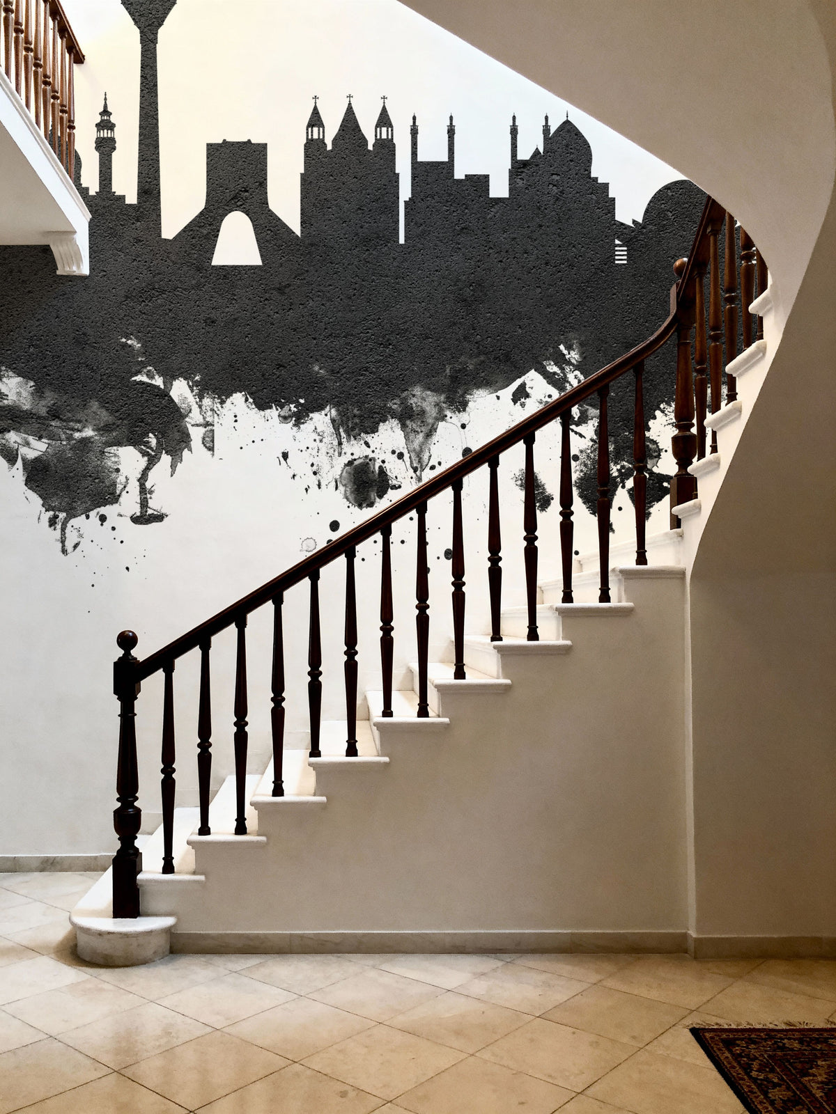 Tehran Iran Skyline Black & White Mural Wallpaper - room preview 06