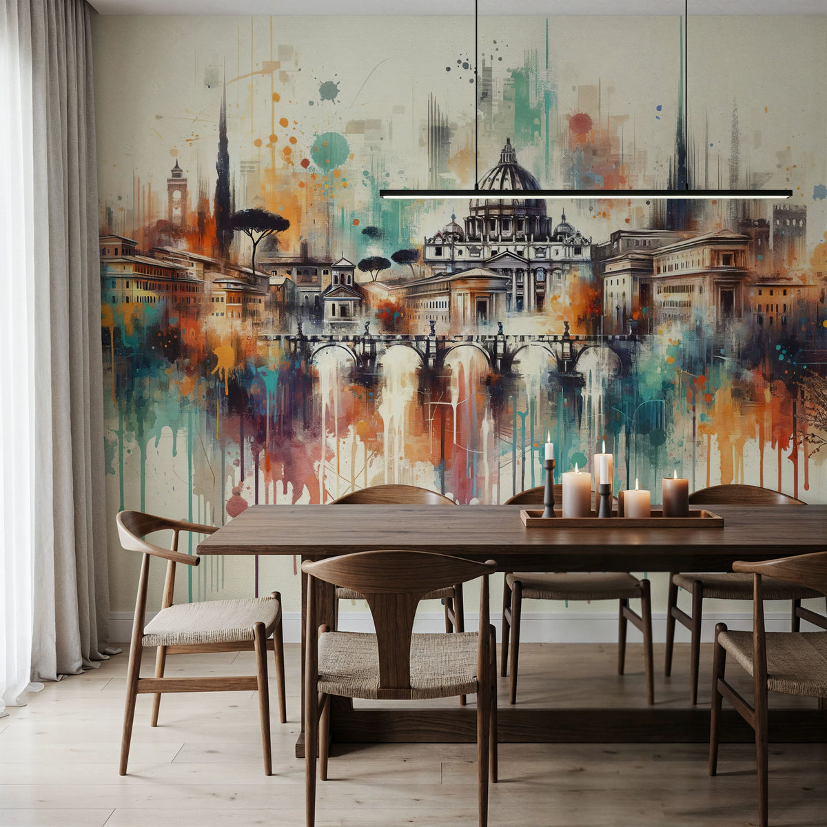 Watercolor Skyline Rome II Mural Wallpaper - room preview 06