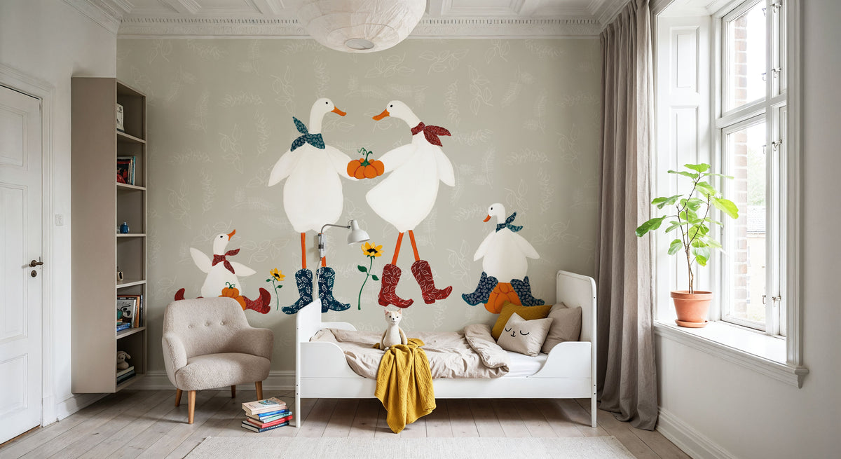 Ducks in the Pumpkin Patch VI Mural Wallpaper - room preview 06